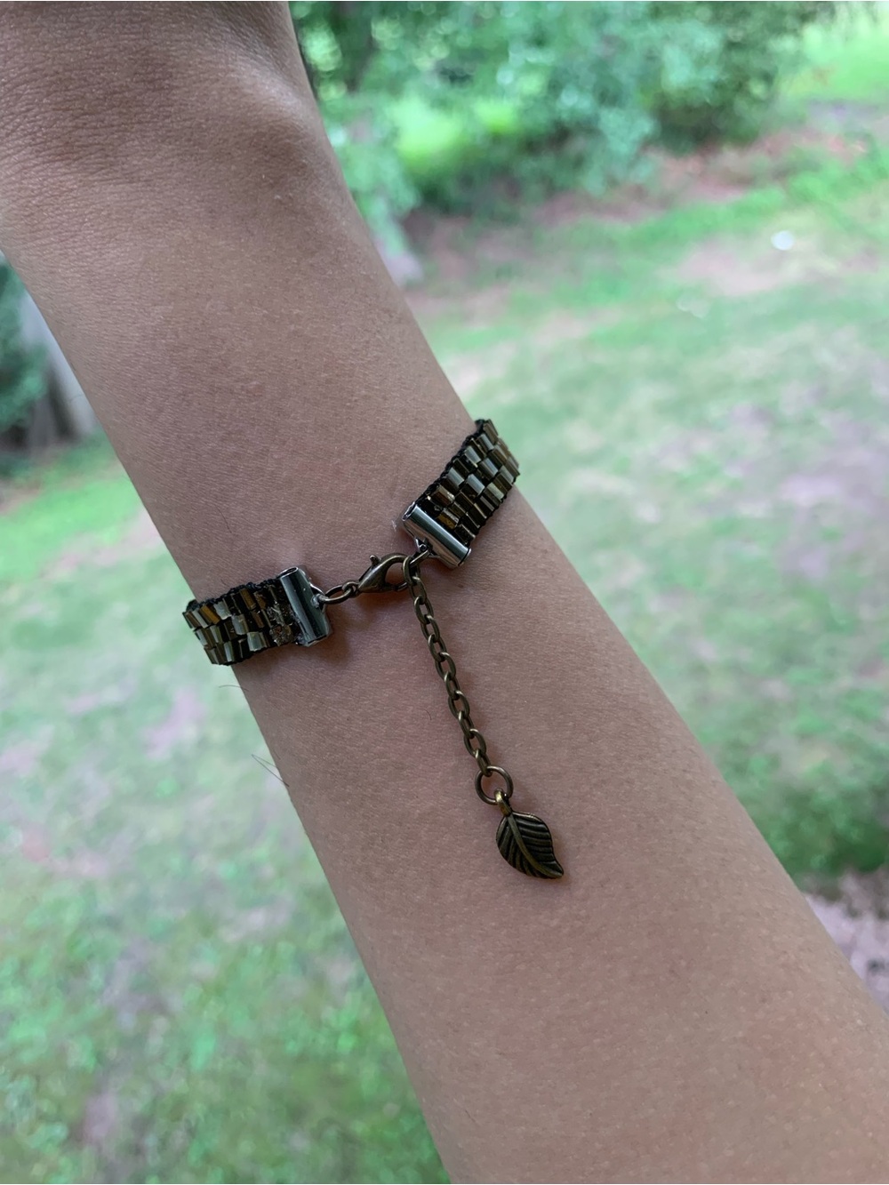 Antique Bronze Leaf Charm Bracelet - Women's Jewelry